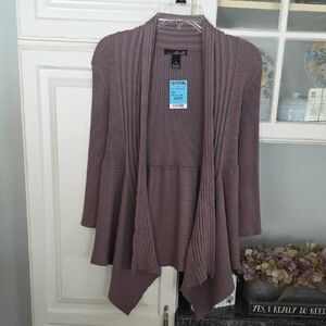 Willi Smith Taupe/Gray Open Ribbed Cardigan Size M